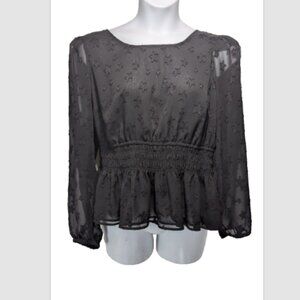 NEW Torrid Crinkle Chiffon With Star Smocked Waist Puff Sleeve Top Black 2X